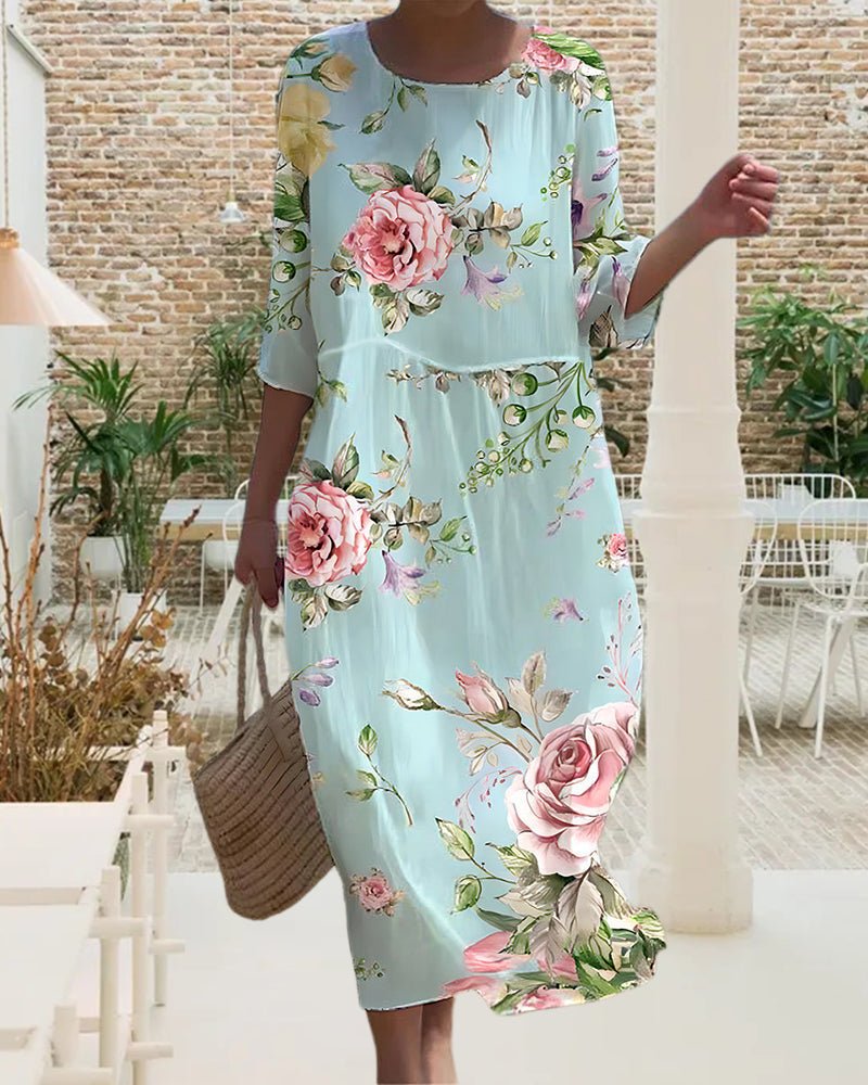 Laura - Elegant Blomsterkjole Med Chic Print Og Åndbar Komfort