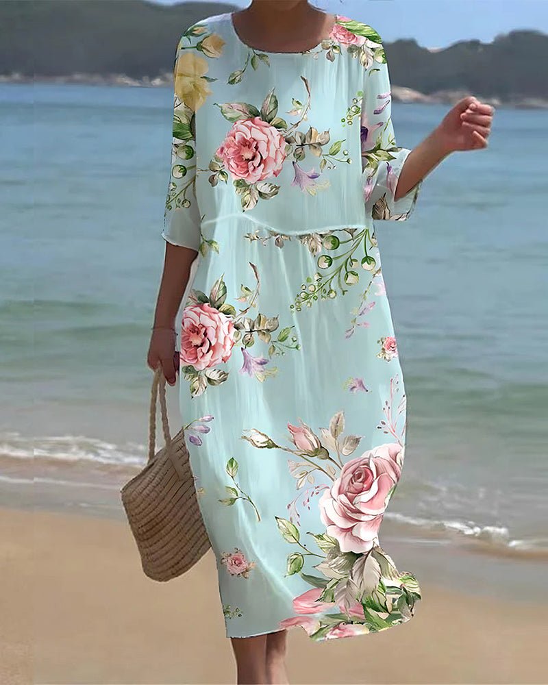 Laura - Elegant Blomsterkjole Med Chic Print Og Åndbar Komfort