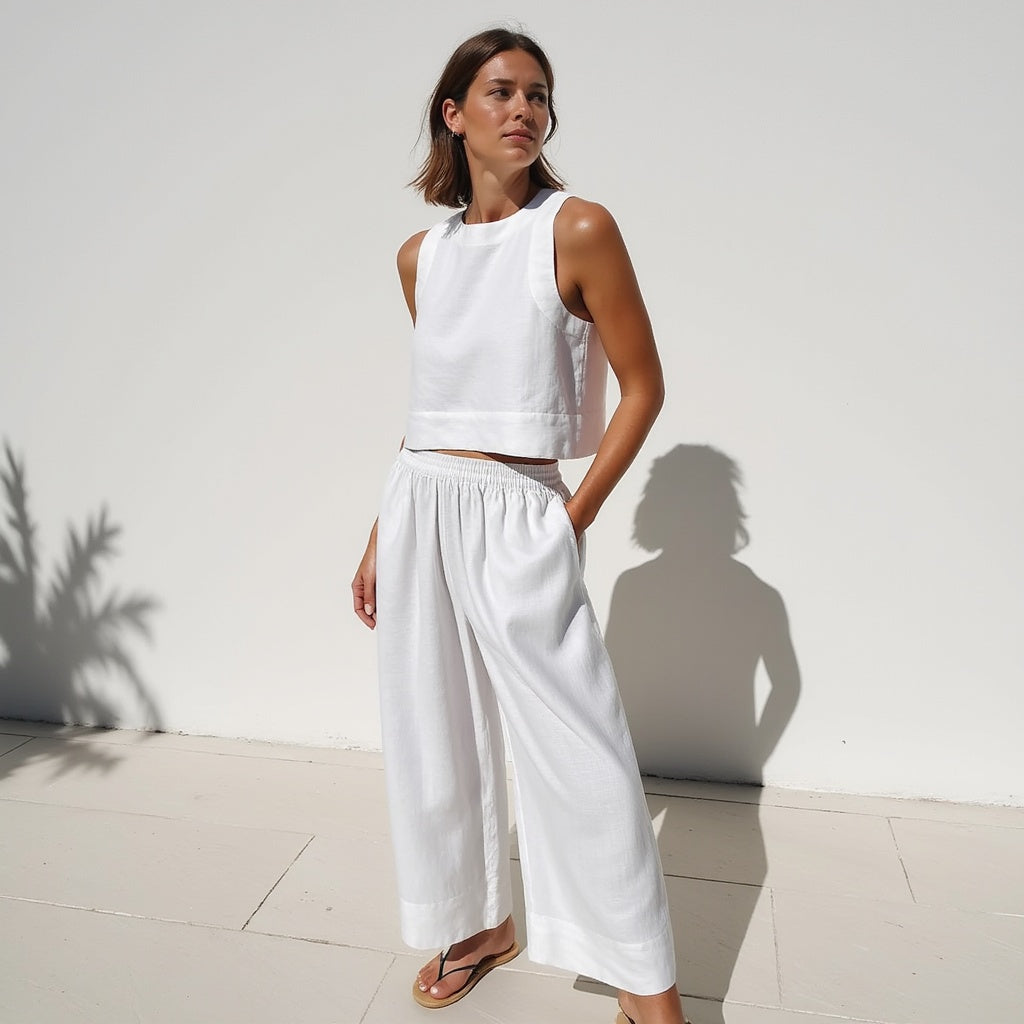 Elegant Linnen To-Delt Outfit Til Damer - Letvægts, Åndbar, Bæredygtig Sommerstil