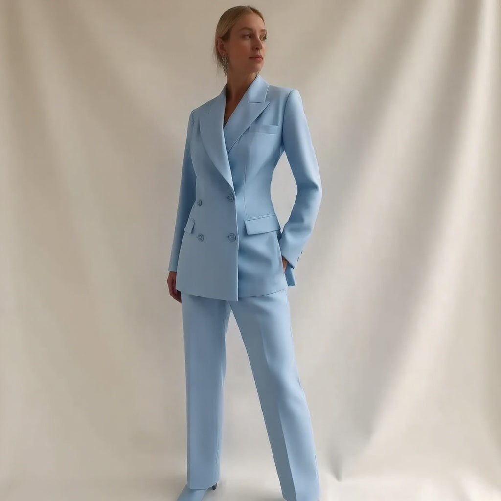Elegant Kvinder Blazer Sæt Med Dobbeltknap Design - Flatterende Pasform, Komfortabelt Materiale