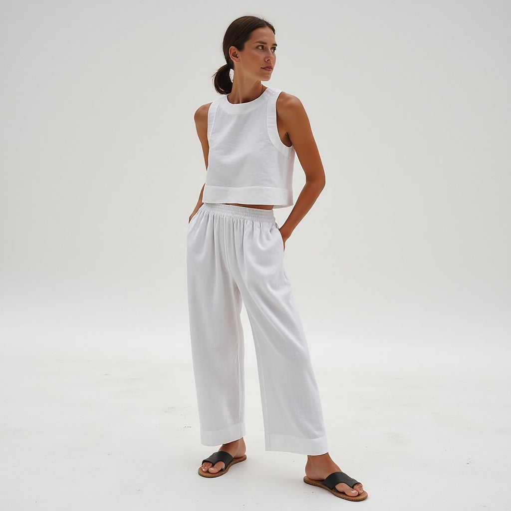 Elegant Linnen To-Delt Outfit Til Damer - Letvægts, Åndbar, Bæredygtig Sommerstil