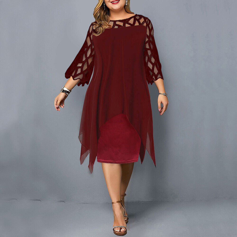 Elegant Plus Size Midi Kjole - Flatterende Festkjole Til Bryllup og Fest-2