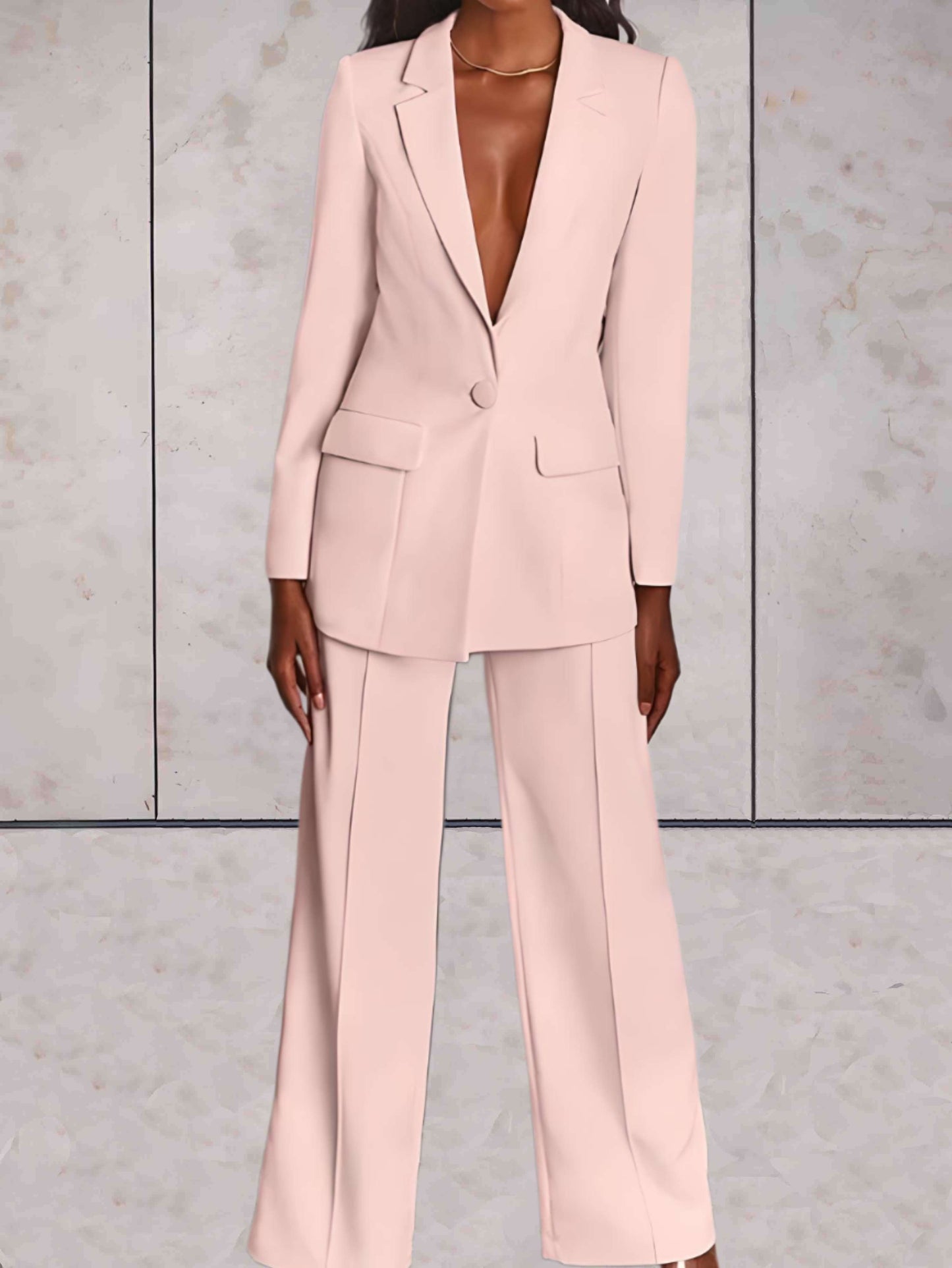 Variant image for Elegant Blazer Sæt Dame - Formelt Business Blazer & Brede Bukser Sæt-6