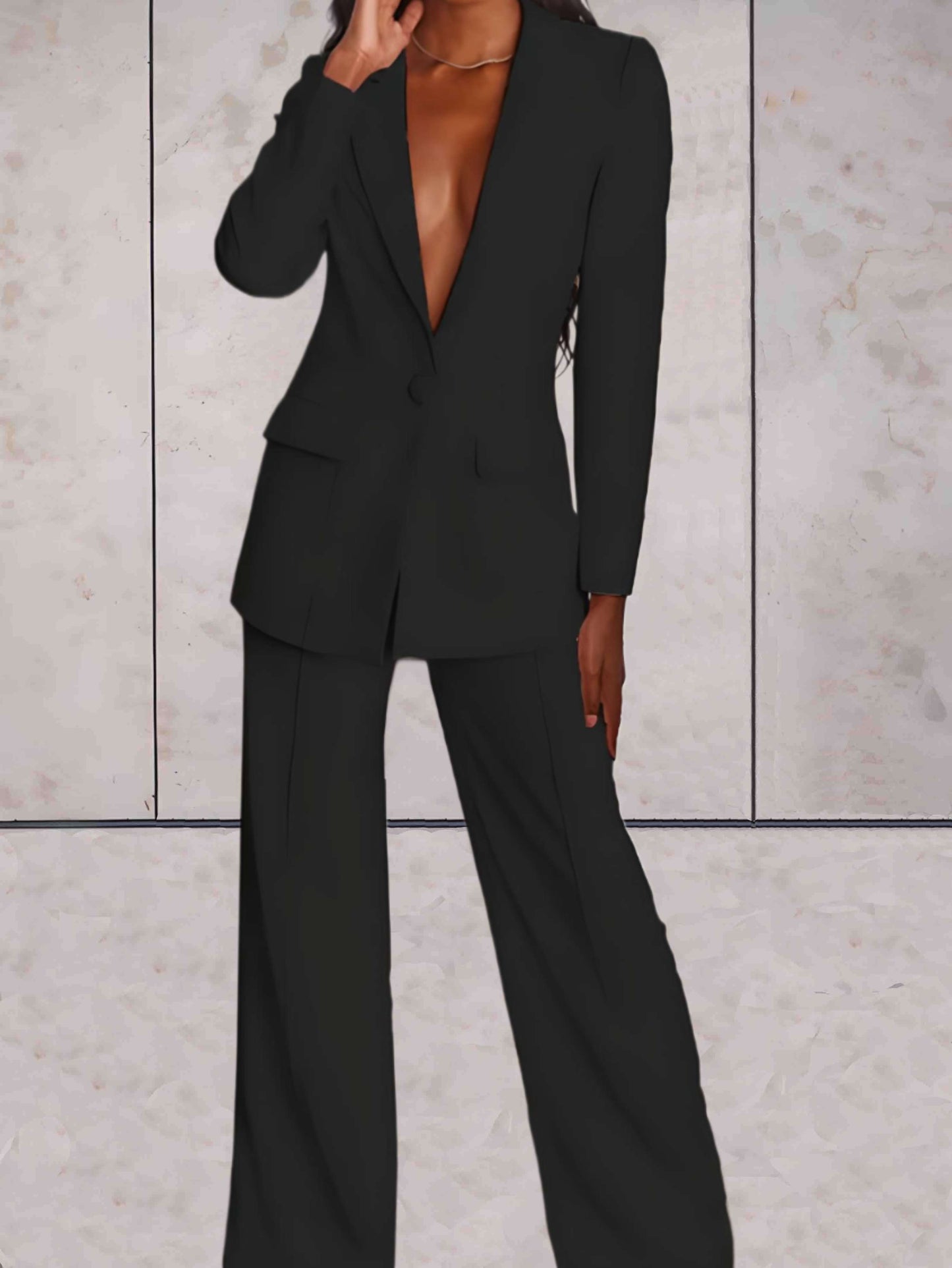Variant image for Elegant Blazer Sæt Dame - Formelt Business Blazer & Brede Bukser Sæt-11