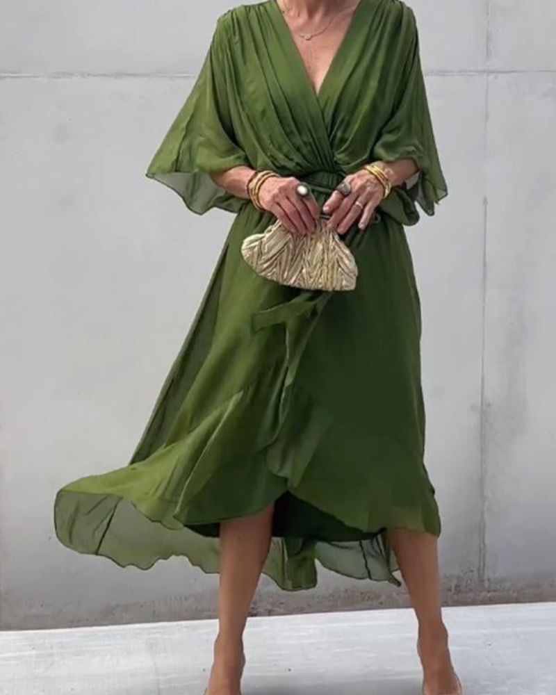 Cristi - Elegant Kjole Med Flydende Silhuet, Flagermusærmer Og Åndbart Stof