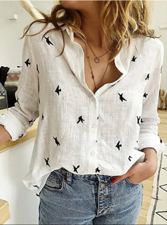 Alva – Blomstrende Vintage Bluse i Hørblanding