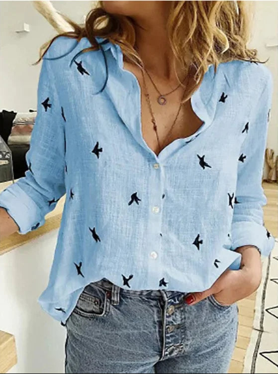 Alva – Blomstrende Vintage Bluse i Hørblanding