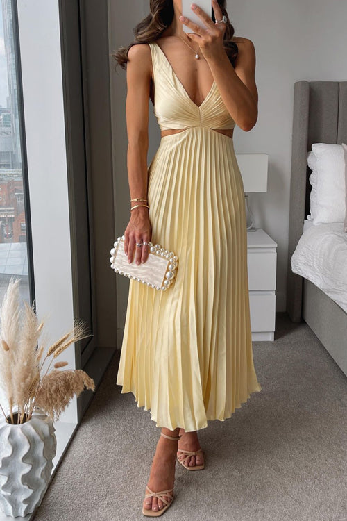 Courtney - Elegant Geplooide Maxi-Jurk Med V-Hals Og Udsnit Til Specielle Lejligheder-1