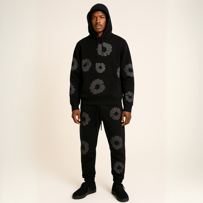 Gabriel - Unisex Hoodie Og Jogger Sæt Med Blomsterdesign I Premium Bomuldsblanding