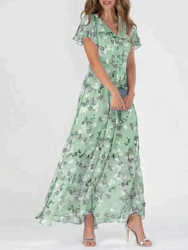 Variant image for Elegant Maxi Kjole Med Blomsterprint Og V-Hals - Tidløs Kjole Maxi Til Enhver Anledning-8