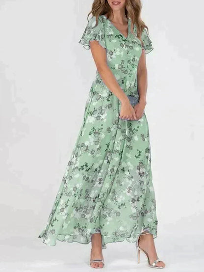 Variant image for Elegant Maxi Kjole Med Blomsterprint Og V-Hals - Tidløs Kjole Maxi Til Enhver Anledning-8
