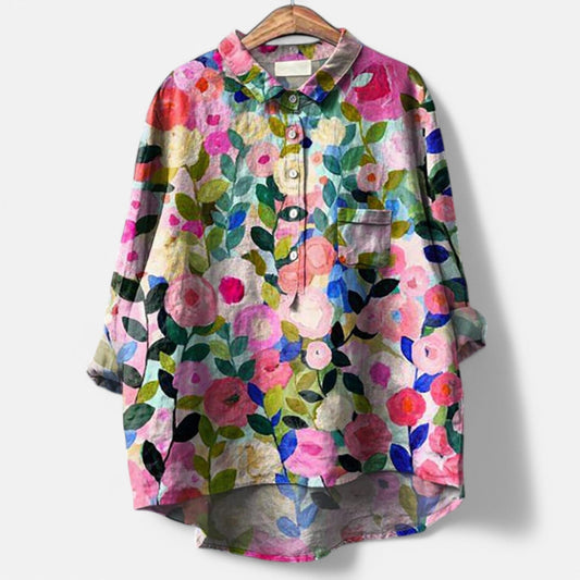 Kiara - Elegant Blomstret Bluse med Løs Pasform til Enhver Anledning