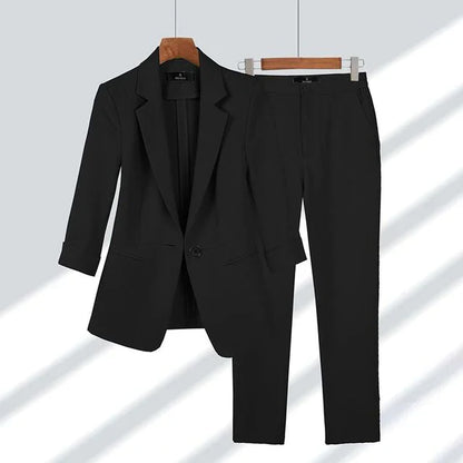 Variant image for Elegant Blazer Sæt Dame - Skræddersyet Uldblanding med Enkelt Knap og Komfortable Bukser-7