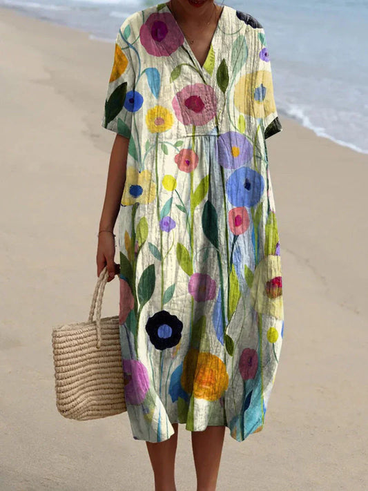 ALICIA - Sommerkjole med Blomsterprint - Let Pasform til Salg, Ideel til Sommer