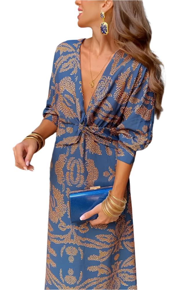 ISABELLE – Elegant V-Hals Kjole med Feminine Detaljer
