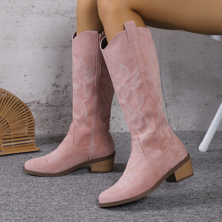 Cowboy Støvler Dame - Etnisk Mønster, Komfortabel Hæl, Trendy Design