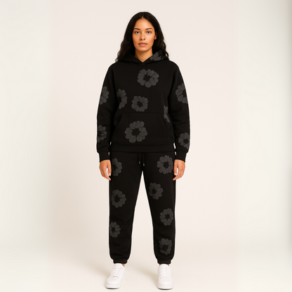 Gabriel - Unisex Hoodie Og Jogger Sæt Med Blomsterdesign I Premium Bomuldsblanding