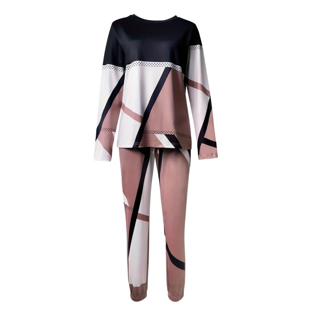 Lovisa - Elegant Geometrisk Loungewear Sæt til Kvinder - Komfortabelt 2-delt Outfit