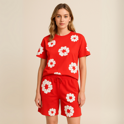 Variant image for Loravelle - Unisex Katoenen T-shirt og Shorts Sæt med Blomsterprint-19