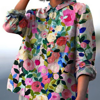 Kiara - Elegant Blomstret Bluse med Løs Pasform til Enhver Anledning