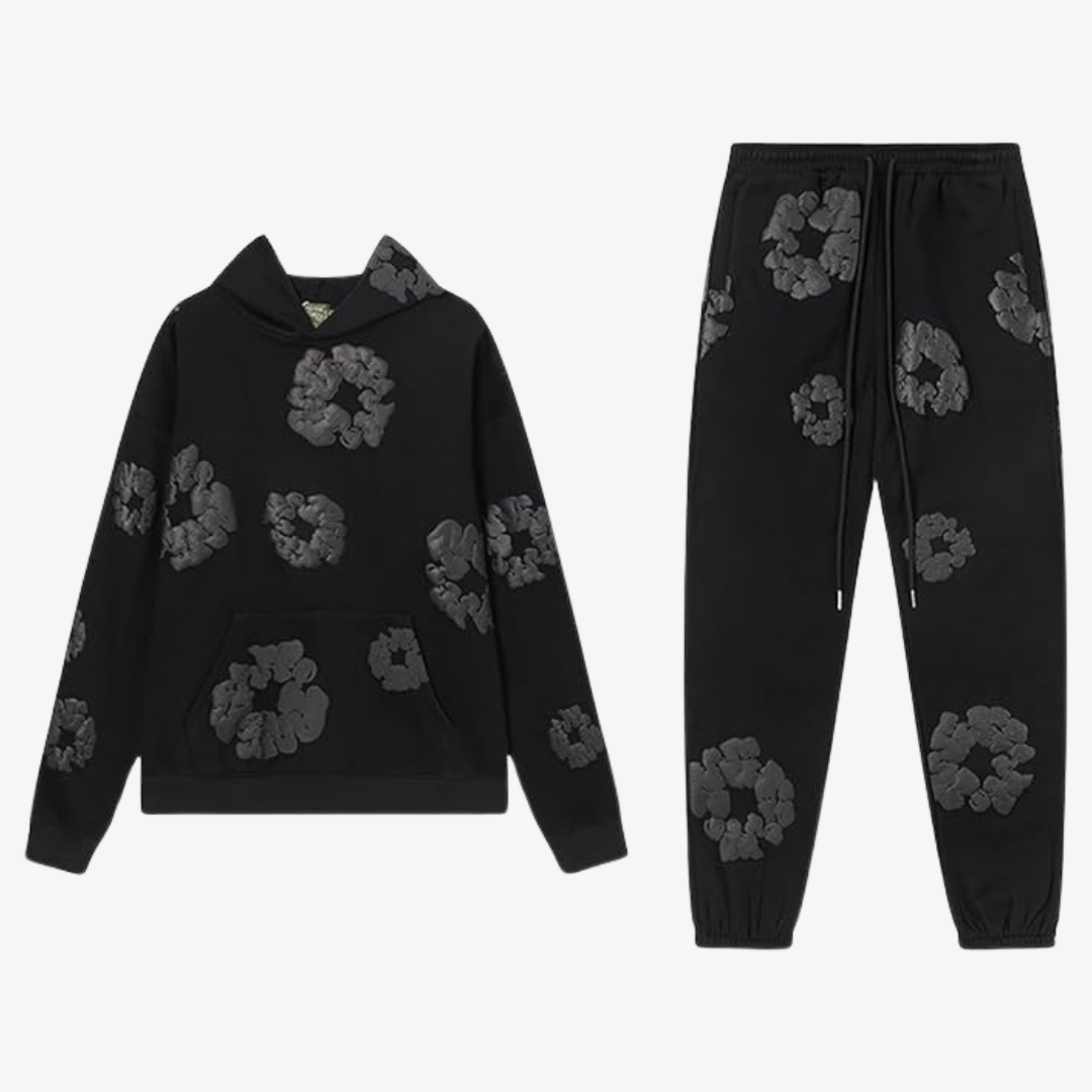 Variant image for Loravelle - Unisex Hoodie Og Jogger Sæt Med Blomsterdesign I Premium Bomuldsblanding-11