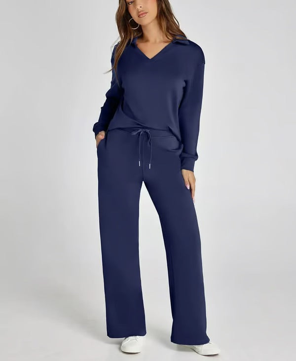 Variant image for Elegant Urban - Dames Lounge Sæt Med V-Hals Top Og Brede Bukser-31