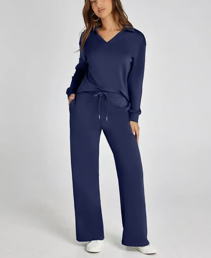 Variant image for Elegant Urban - Dames Lounge Sæt Med V-Hals Top Og Brede Bukser-31