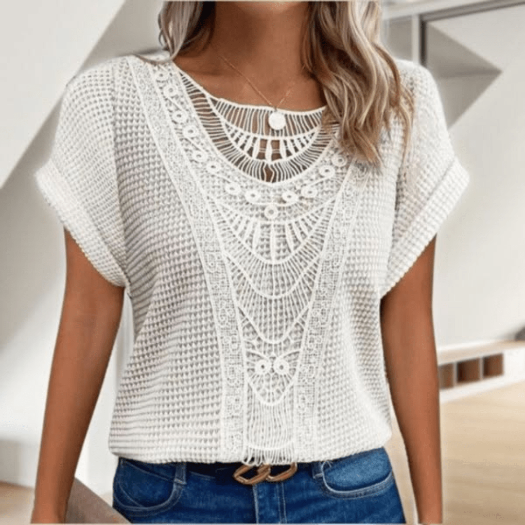 Karin - Elegant Bluse Med Blondedetaljer Til Kvinder, Let Og Åndbar Fashion