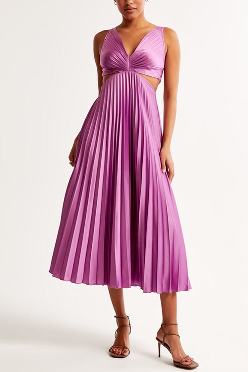 Courtney - Elegant Geplooide Maxi-Jurk Med V-Hals Og Udsnit Til Specielle Lejligheder-6