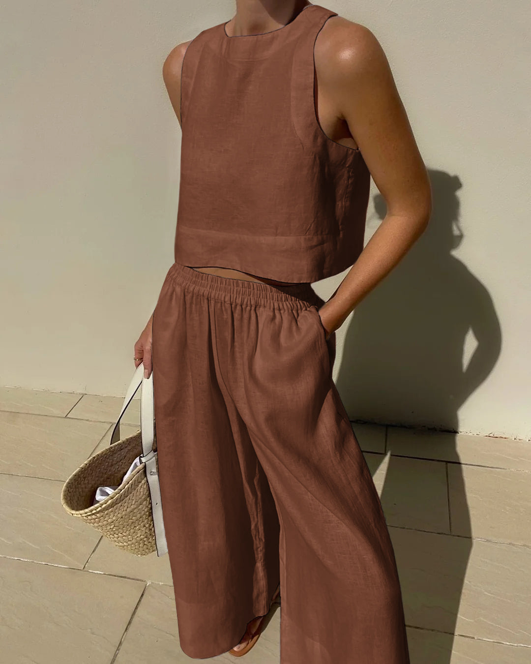 Variant image for Elegant Linnen To-Delt Outfit Til Damer - Letvægts, Åndbar, Bæredygtig Sommerstil-25