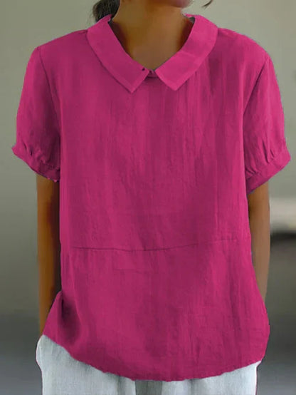 Variant image for Elegant Dameslinnen Blouse Med Korte Ærmer Og Peter Pan Krave - Letvægtsdesign, Flatterende Pasform-41
