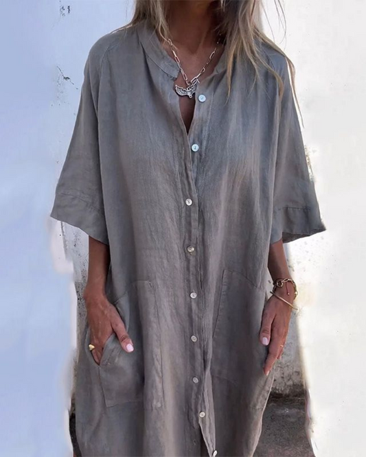 Oversize Sort Skjortekjole med Unik Rygdetalje - Letvægts Boheme Stil