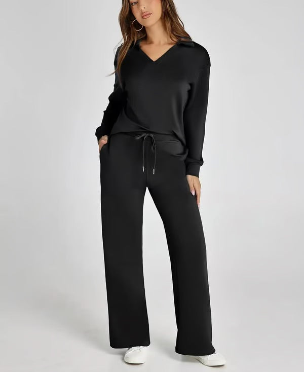 Variant image for Elegant Urban - Dames Lounge Sæt Med V-Hals Top Og Brede Bukser-19