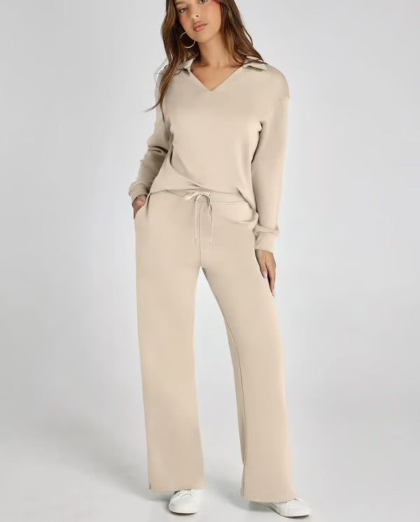 Variant image for Elegant Urban - Dames Lounge Sæt Med V-Hals Top Og Brede Bukser-13