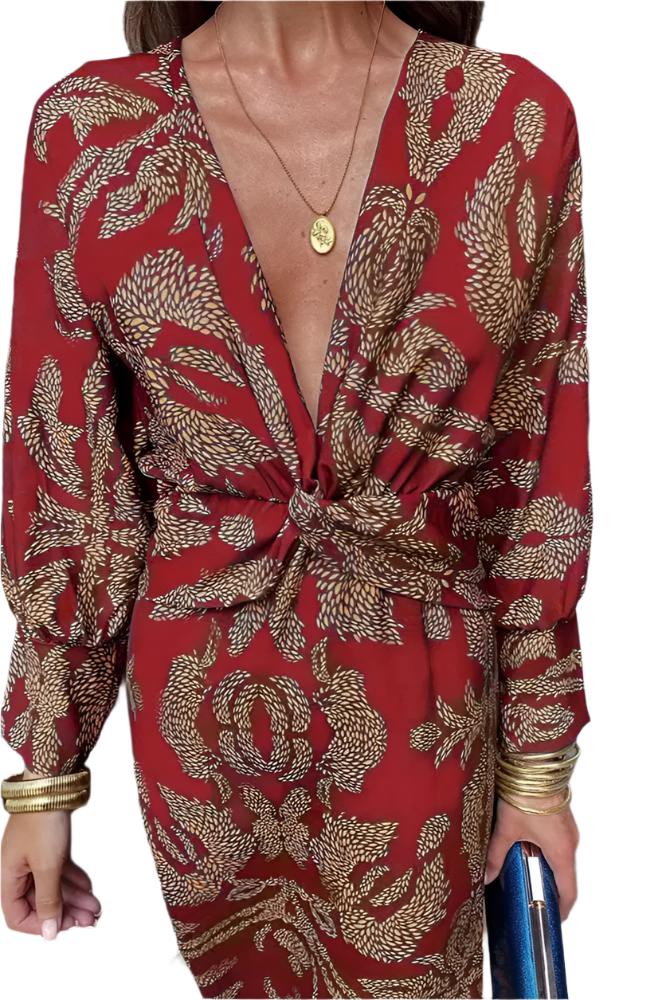 ISABELLE – Elegant V-Hals Kjole med Feminine Detaljer