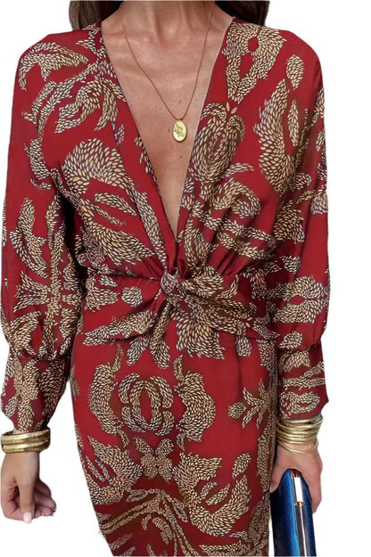ISABELLE – Elegant V-Hals Kjole med Feminine Detaljer