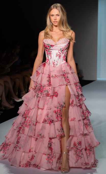 Liv - Romantisk Gallakjole Med Satin Corsage & Chiffon Nederdel til Fest