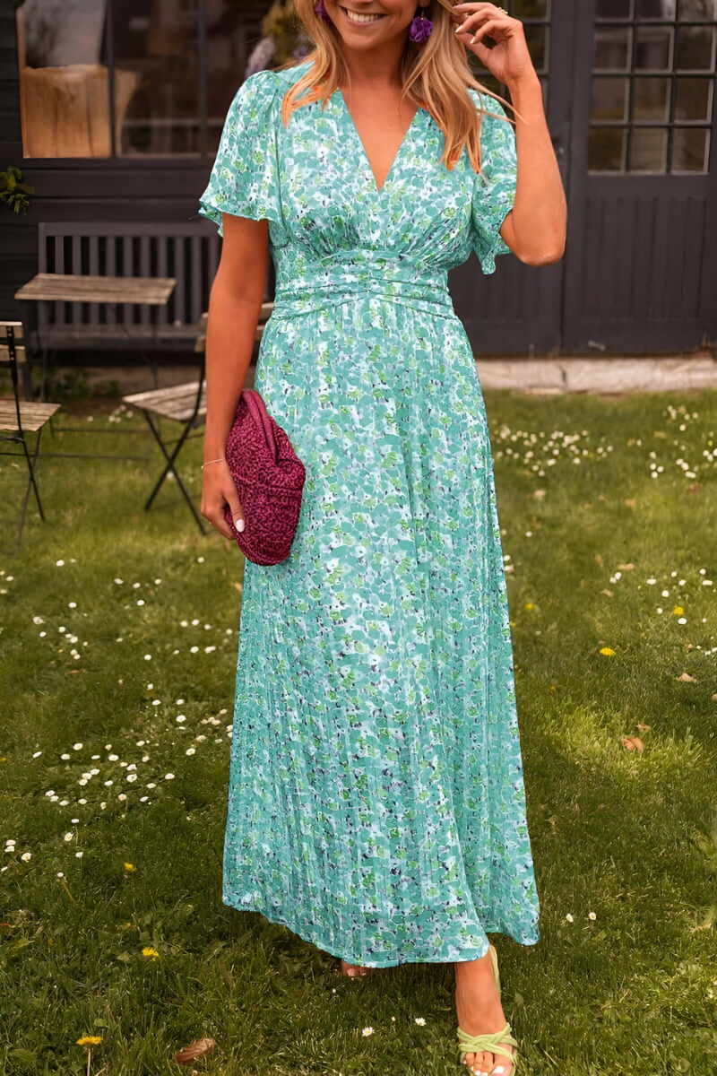 Elegant V-hals Maxikjole Med Lange Ærmer - Tidløs Stil Til Formelle Begivenheder