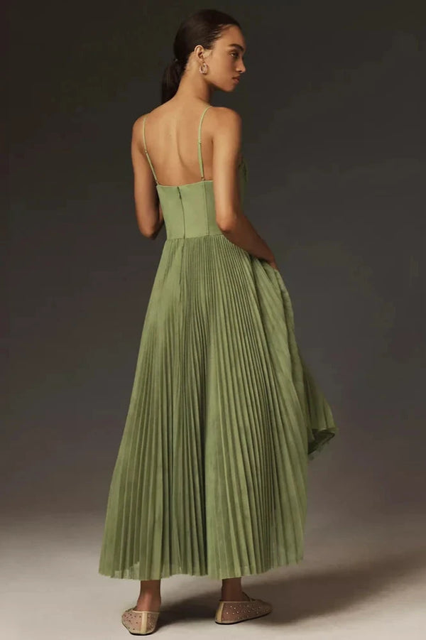 Elegant Plisseret Tüll Kjole Midi - Flatterende Bustier & Fit & Flare Design-4
