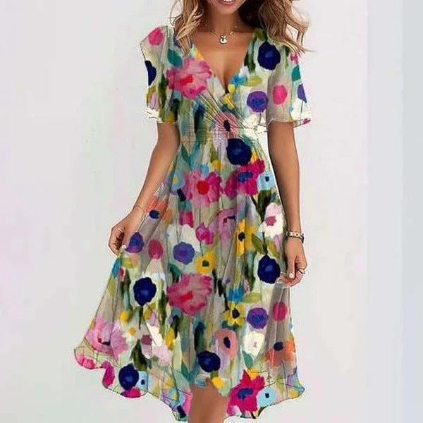 Variant image for Linne - Elegant Floral Midi Kjole med Flatterende Pasform til Kvinder-9