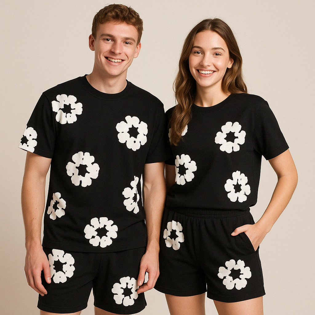 Variant image for Loravelle - Unisex Katoenen T-shirt og Shorts Sæt med Blomsterprint-7