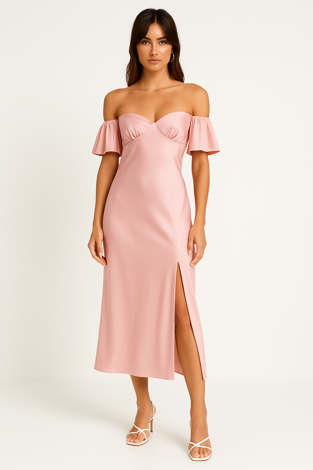 Variant image for Elegant Midi-Jurk til Kvinder - Slank Pasform med Off-Shoulder Design og V-Back-5