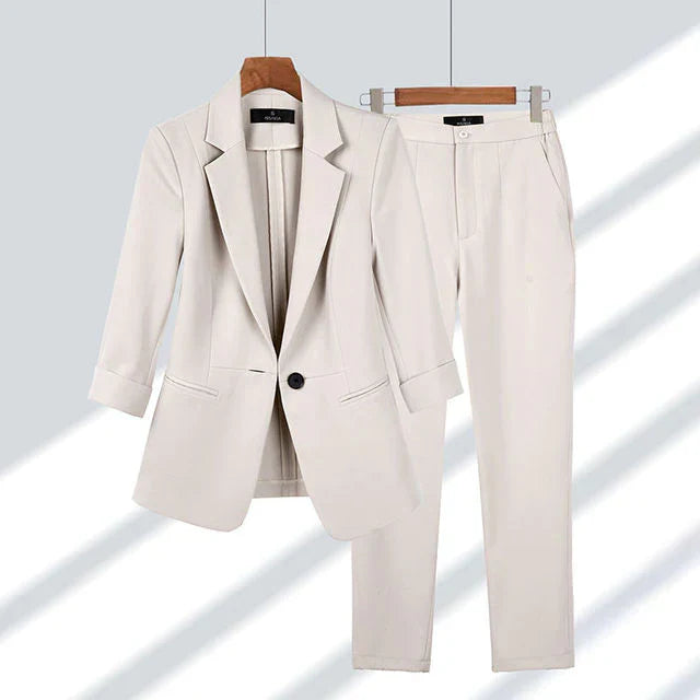 Variant image for Elegant Blazer Sæt Dame - Skræddersyet Uldblanding med Enkelt Knap og Komfortable Bukser-4