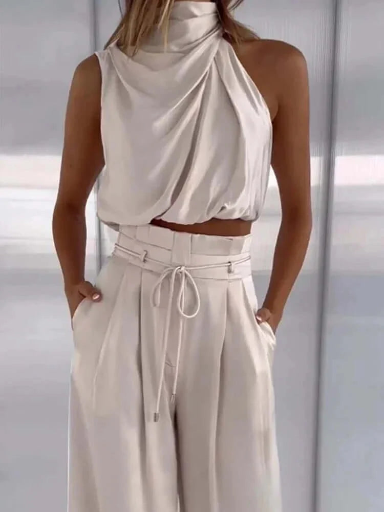 Variant image for Elegance-Urban - To-delt Sæt til Kvinder med Halterneck Top og Høj Talje Bukser-1
