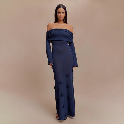 Elegant Off-Shoulder Kjole med Draperet Halslinje - Flatterende Pasform og Behageligt Materiale-1