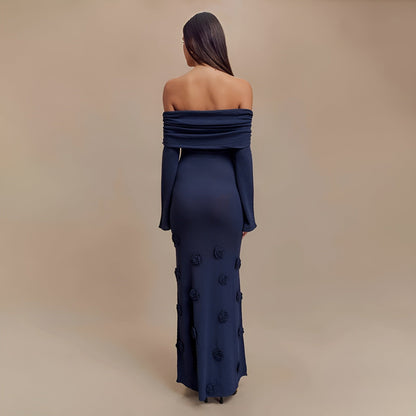 Elegant Off-Shoulder Kjole med Draperet Halslinje - Flatterende Pasform og Behageligt Materiale-3