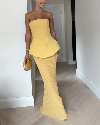 Delaney - Strapless Maxi Kjole med Elegant Design og Flydende Silhuet-1