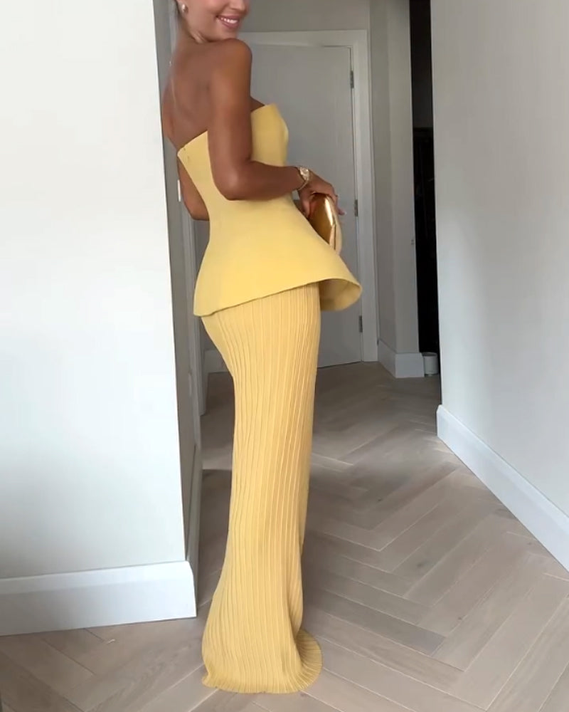 Delaney - Strapless Maxi Kjole med Elegant Design og Flydende Silhuet-4