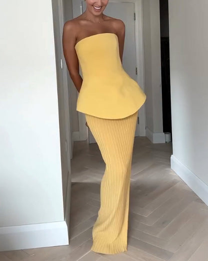 Delaney - Strapless Maxi Kjole med Elegant Design og Flydende Silhuet-5