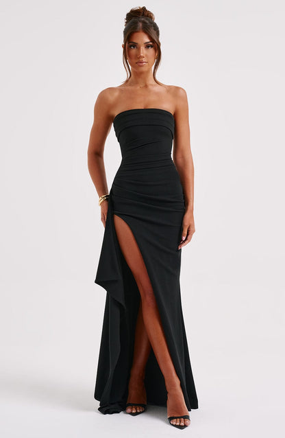 Elegant Bodycon Maxikjole med Høj Slids til Kvinder - Figurflatterende Design